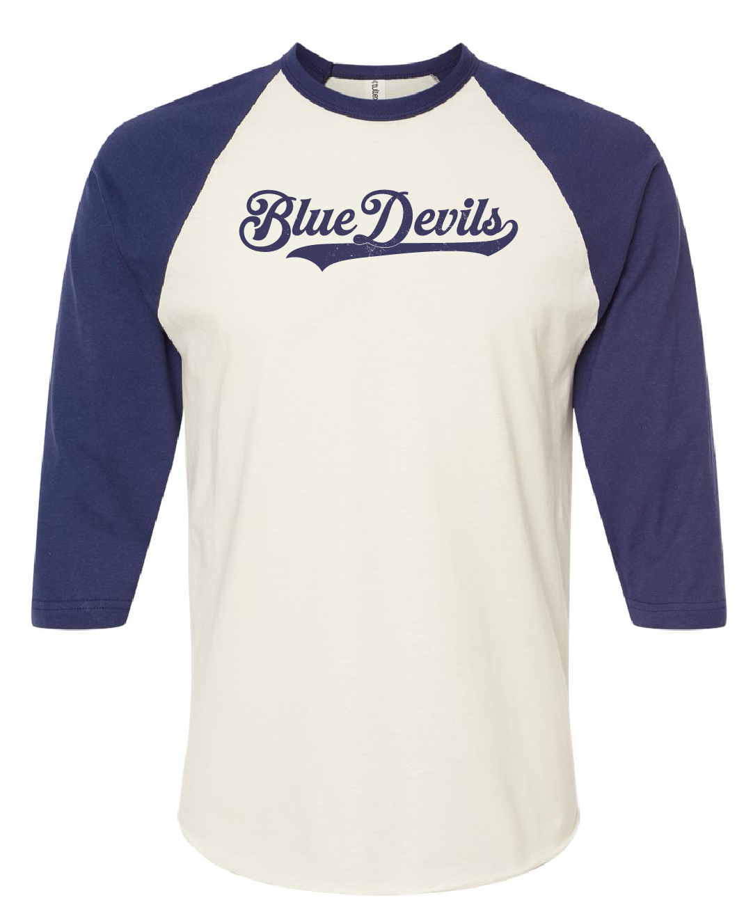 Distressed Blue devils retro 3/4 sleeve shirt